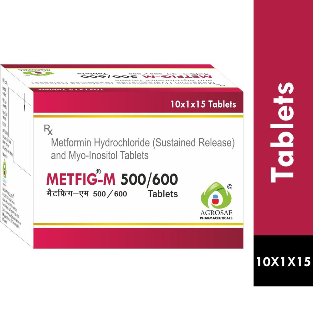 Metfig M 500/600 Tablet -  Myo-inositol Bp 600mg, Metformin Hydrochloride (in Sustained Release Form) Ip 500mg, Excipients Q.s. Colour: Sunset Yellow Fcf - Drug Type: General Medicines