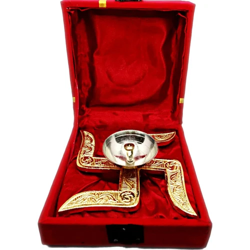 Swastik Akhand Diya With Red Valvet Box - Color: Various Available