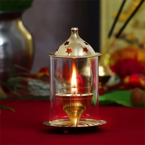 Brass Glass Akhand Diya - Color: Various Available