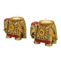 Elephant Polyresin Statue Diya 2 Pcs Set For Showpiece Diya