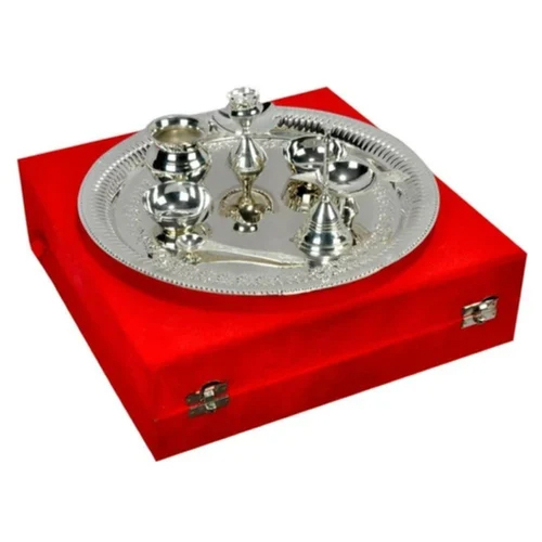 Silver Plated Pooja Thali For Wedding Gift - Color: Various Available