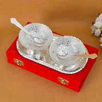 German Silver Bowl Spoon And Tray Gift Set - Color: Various Available