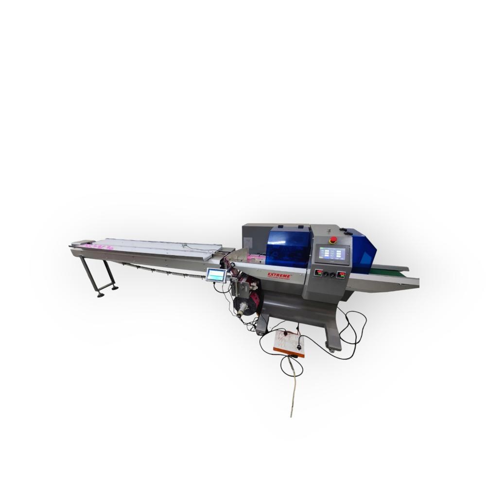 Flow Wrap Machine - Mild Steel, L3592 X W825 X H1100 Mm, Silver | Automatic, Computerized, Multi-function, Belt Feeding Type, 220v Power