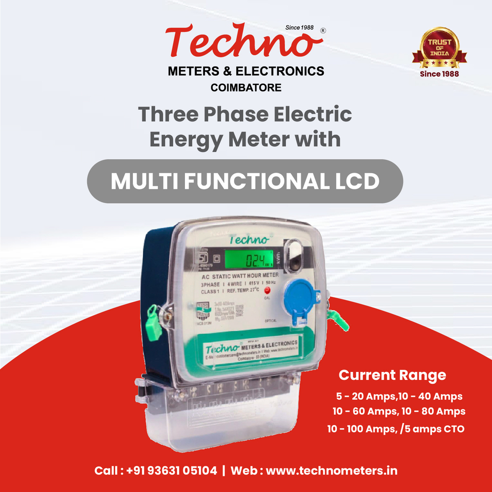 3 Phase 100 A Techno Energy Meter - Accuracy: Class 1