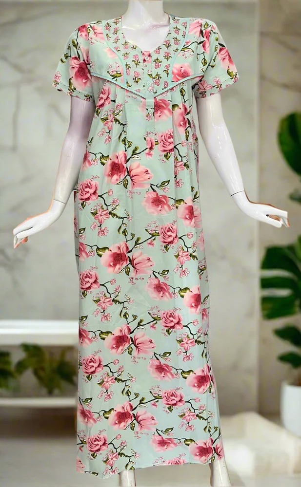 Peach Floral Pure Cotton Nighty. Pure Durable Cotton | Laces and Frills