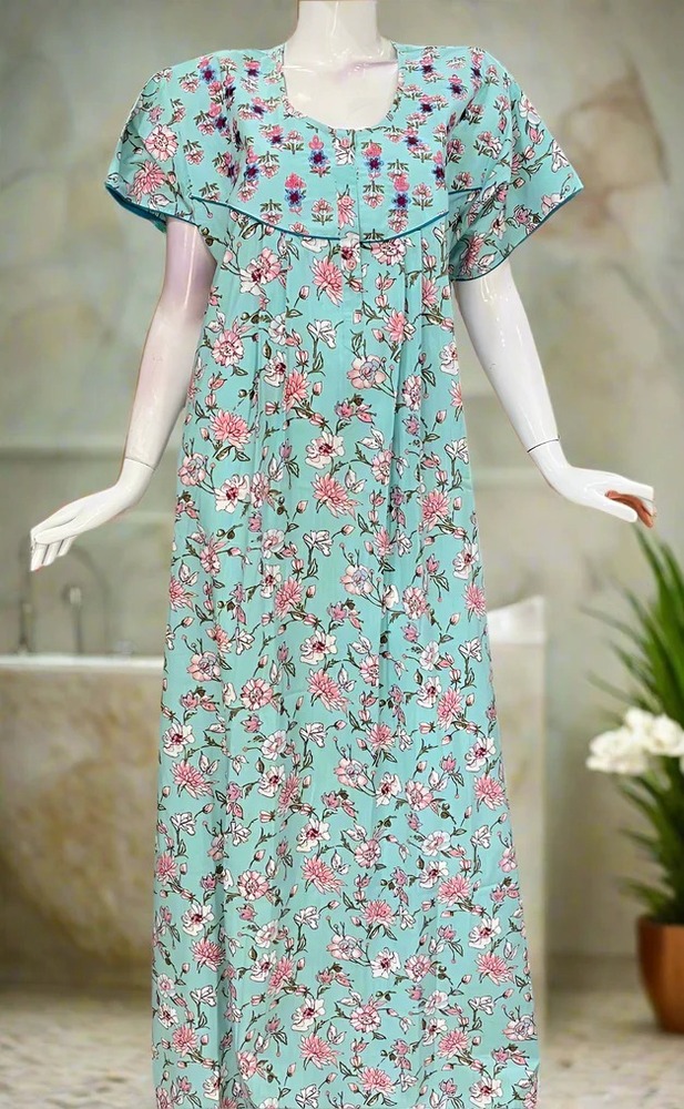 Peach Floral Pure Cotton Nighty. Pure Durable Cotton | Laces and Frills