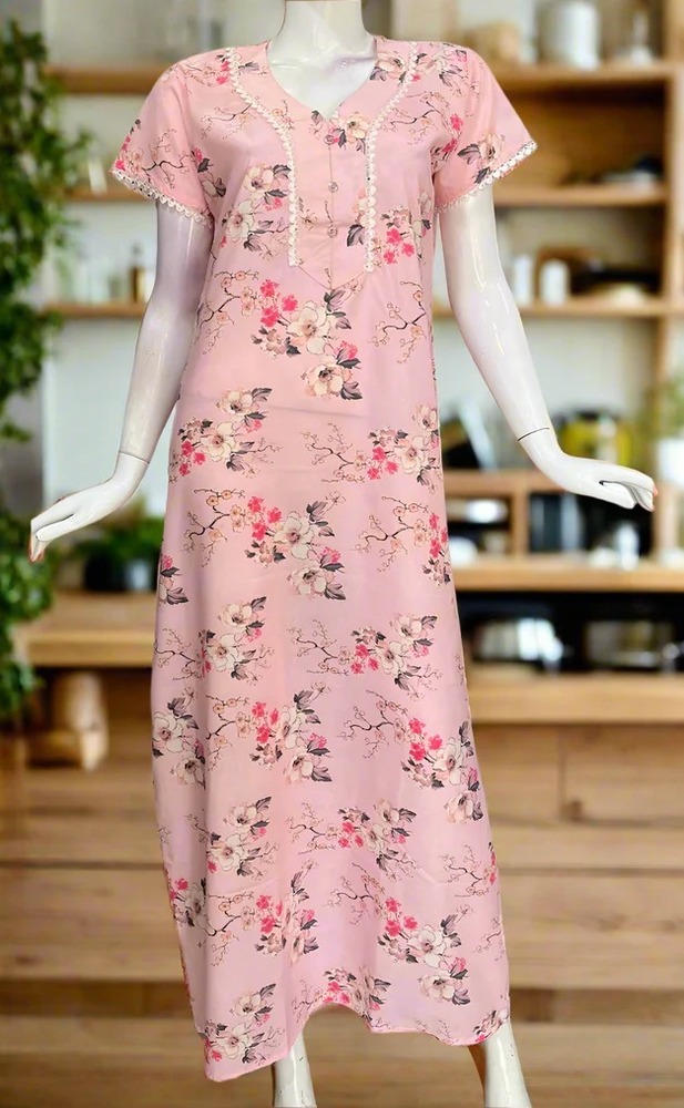 Peach Floral Pure Cotton Nighty. Pure Durable Cotton | Laces and Frills
