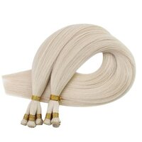 Hand Tied Weft 100% Virgin Human Hair Silky Straight Invisible Brazilian 60 Platinum Blonde 16inches