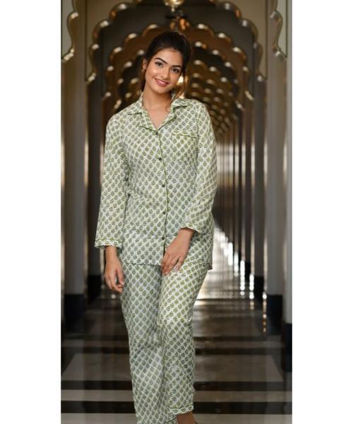 Cotton Nightsuit Set for Women, Short Sleeves, Floral, Pajama with 2 Pockets