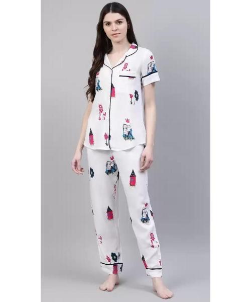 Cotton Nightsuit Set for Women, Short Sleeves, Floral, Pajama with 2 Pockets