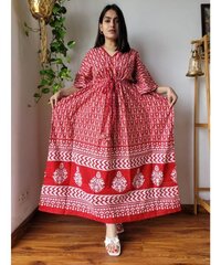 Cotton Floral Kaftan with Striped Border