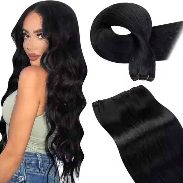 12Inch Black Straight Sew in Real Human Hair Extensions Premium Remy