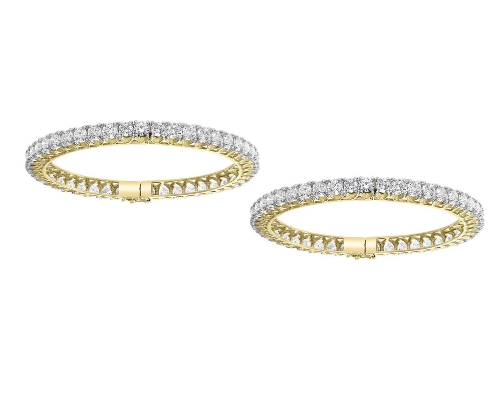 30 Pointer Round Cut Lab Grown Diamond Eternity Bangles In 18K Gold, Luxury Women's Jewelry