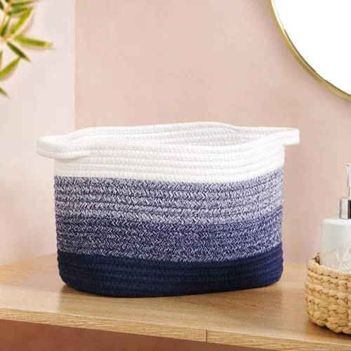 Braided Cotton Roped Storage Basket - Color: White