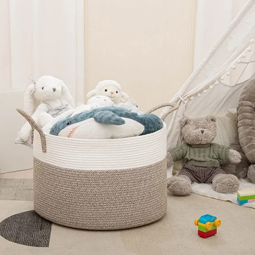 Cotton Rope Laundry Basket - Color: Multi Colour