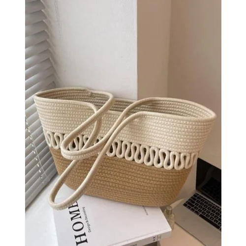 Ladies Fancy Jute Hand Bag - Color: Brown