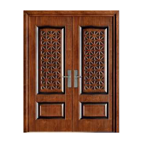 Window Double Door With Frame Wooden Finish - Color: Brown