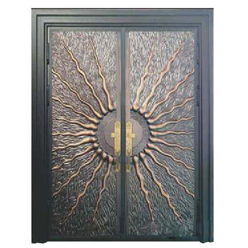 Designer Aluminum Double Door With Frame Copper Finish - Color: Multicolor
