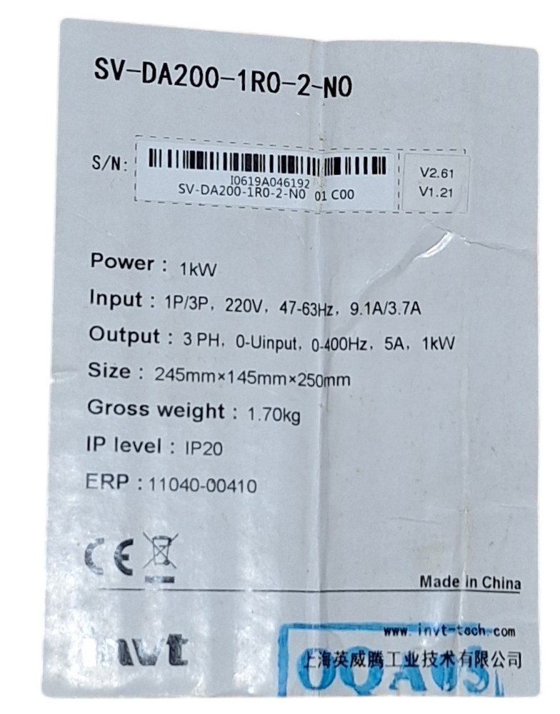 Invt Servo Drive Sv-da200-1r0-2-n0 - Automation Grade: No