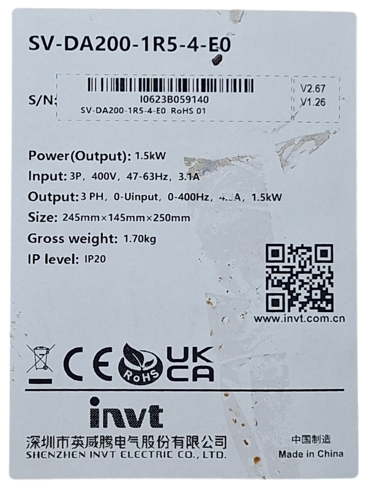 Invt Servo Drive Sv-da200-1r5-4-e0 - Automation Grade: No
