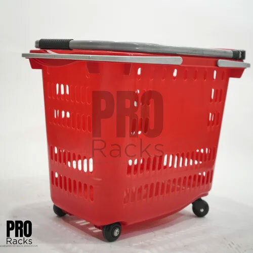 4 Wheels Rolling Plastic Basket Trolley - Color: Red