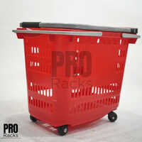 4 Wheels Rolling Plastic Basket Trolley - Color: Red