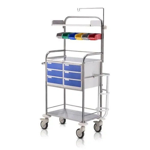 Stainless Steel Crash Cart Trolley - Color: Silver