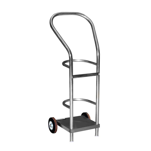 Stainless Steel Oxygen Cylinder Trolley - Color: Silver