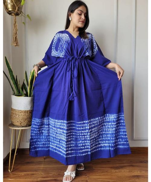 Women's Cotton Solid Maxi Kaftan Nighty+