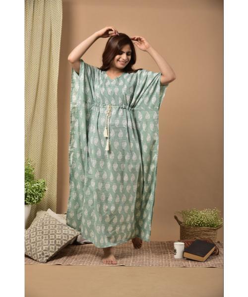 Women's Cotton Solid Maxi Kaftan Nighty