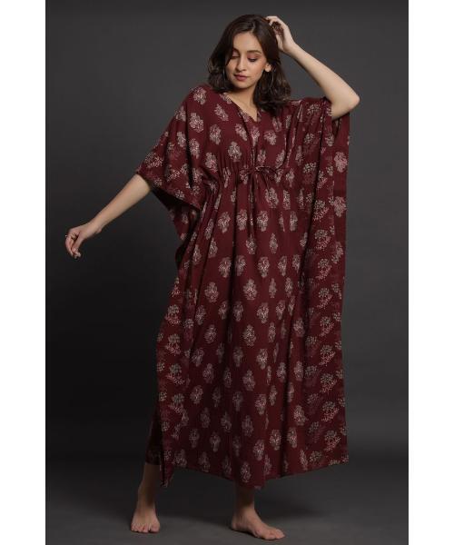 Women's Cotton Solid Maxi Kaftan Nighty