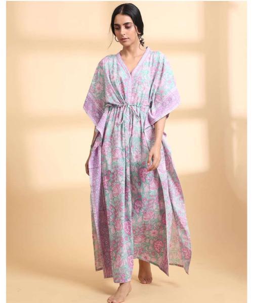 Women's Cotton Solid Maxi Kaftan Nighty