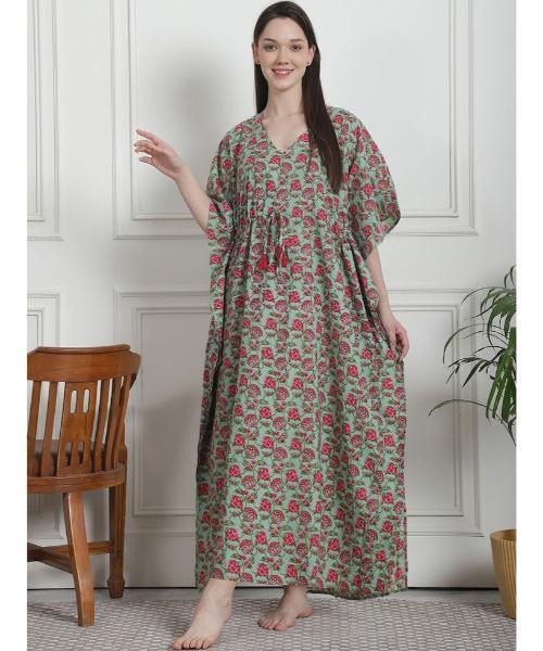 Women's Cotton Solid Maxi Kaftan Nighty