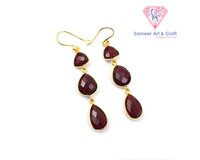 Elegant Red Garnet Gemstone Handmade Gold Plated Hoop Earring