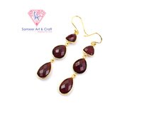 Elegant Red Garnet Gemstone Handmade Gold Plated Hoop Earring