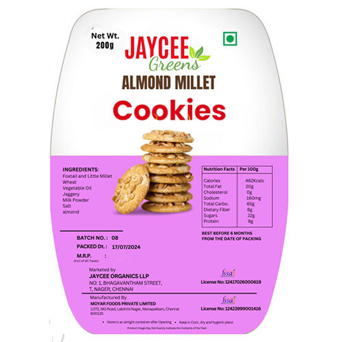 Almond Millet Cookies - Fat Contains (%): 20 Grams (G)