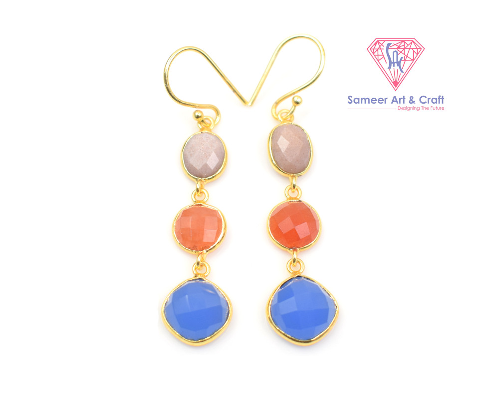 Stylish Multi Gemstone Handmade Gold Plated Hoop Earring