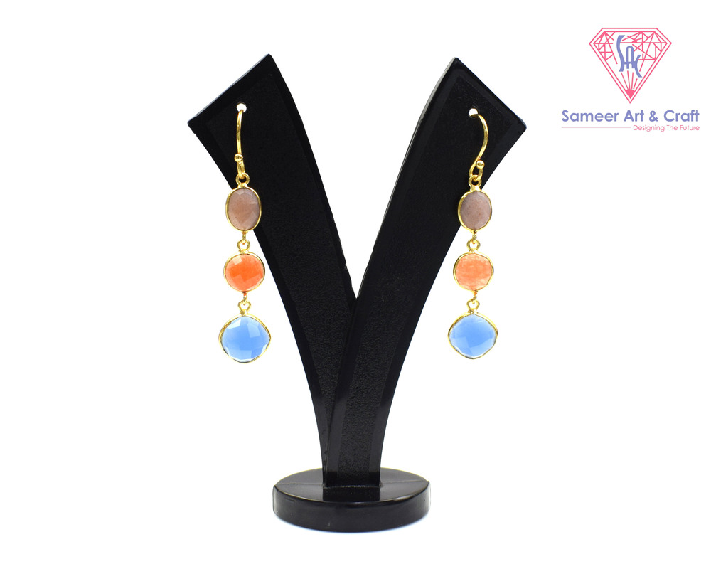 Stylish Multi Gemstone Handmade Gold Plated Hoop Earring