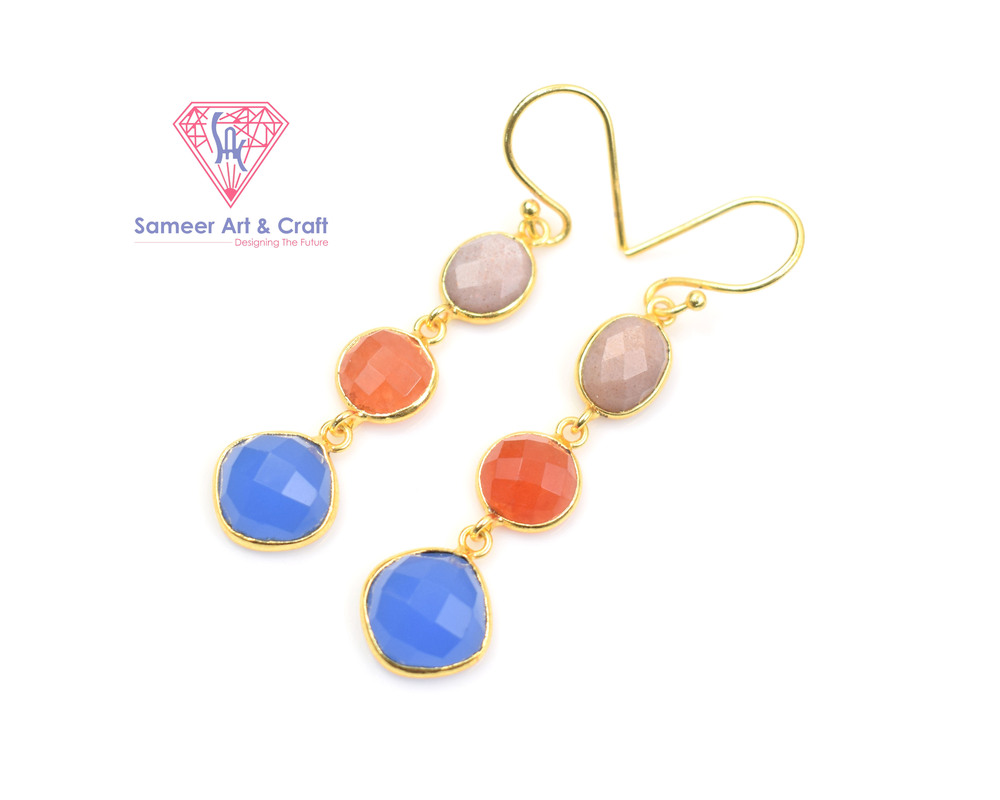 Stylish Multi Gemstone Handmade Gold Plated Hoop Earring
