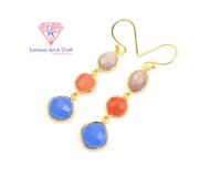 Stylish Multi Gemstone Handmade Gold Plated Hoop Earring