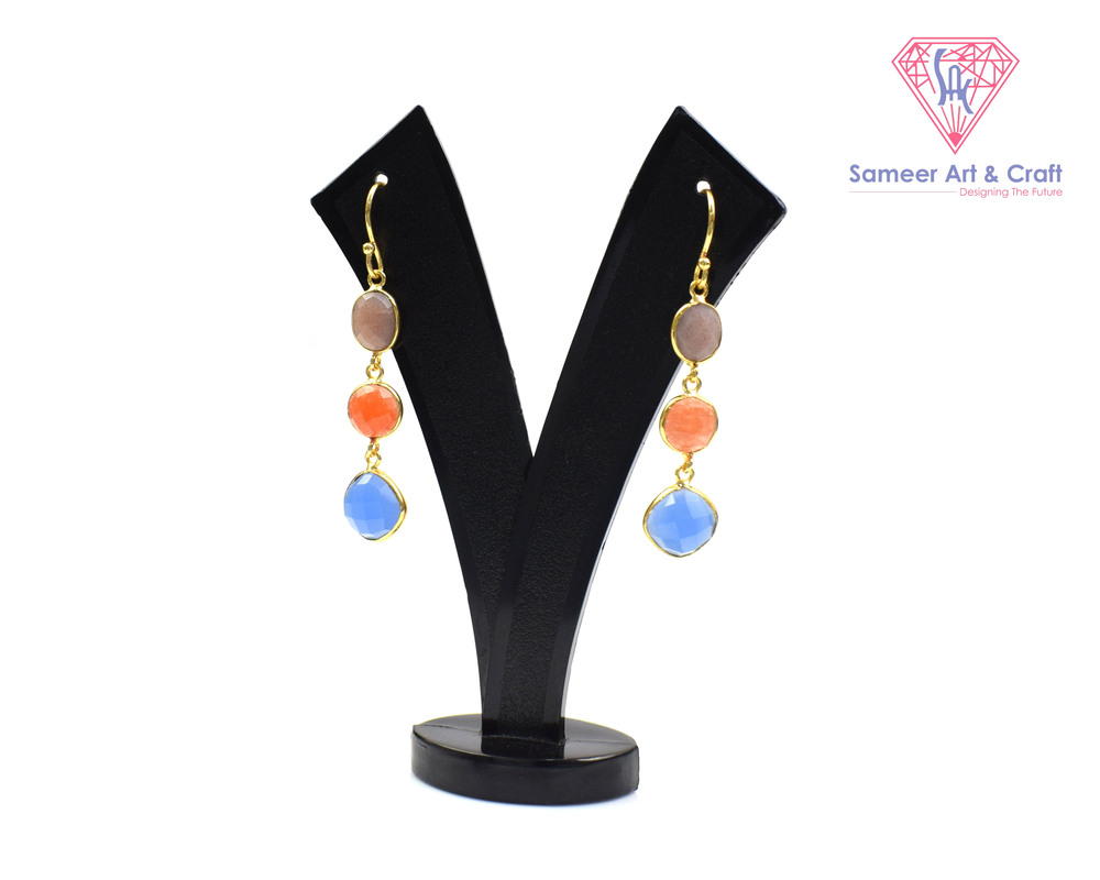 Stylish Multi Gemstone Handmade Gold Plated Hoop Earring