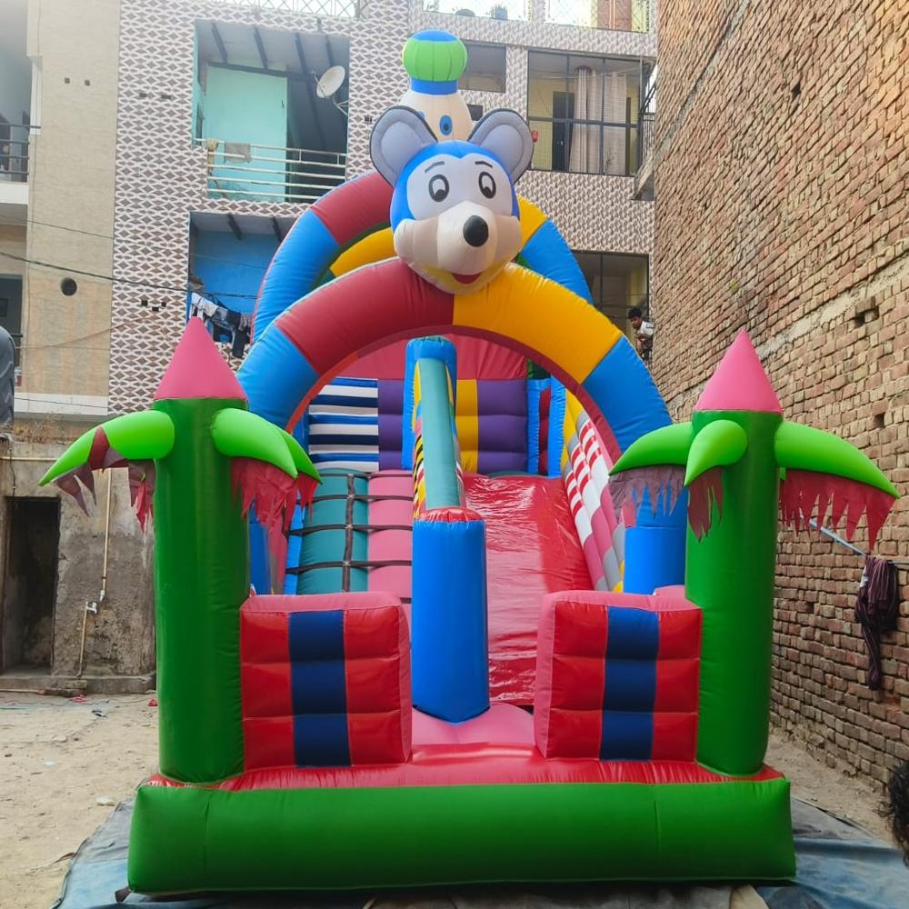 Inflatable Bouncy Castle Slide, Cartoon Characters Theme, Rainbow Colours, Kids Play Area