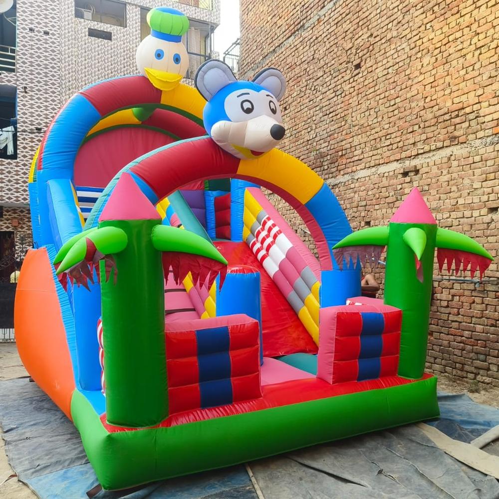 Inflatable Bouncy Castle Slide, Cartoon Characters Theme, Rainbow Colours, Kids Play Area