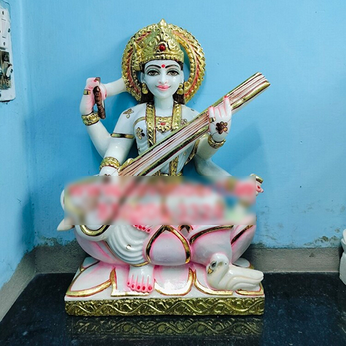 Marble Saraswati Multicolour Statue - Color: Multiple Colors