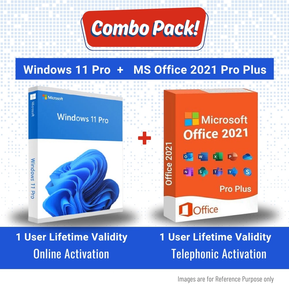 Windows 11 Pro + MS Office 2021 Pro Plus | Lifetime Validity | Combo Pack