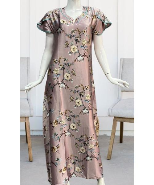 high-quality satin fabric and elegant floral prints night