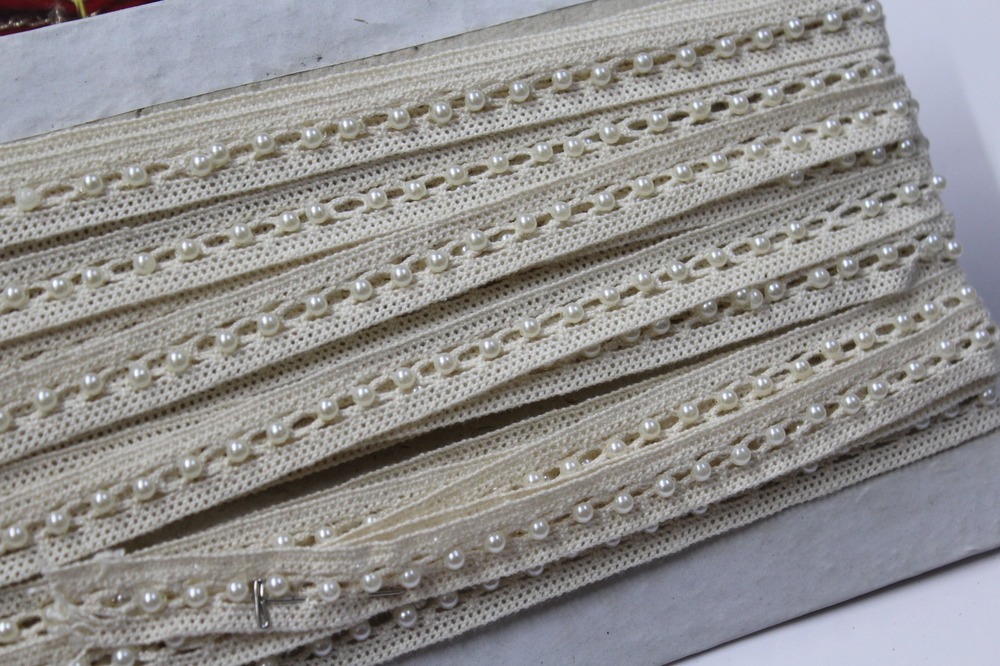 Off White Cotton Moti Lace
