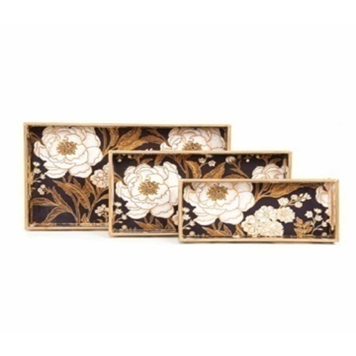 Mdf Wood Rectangle Trays Set Of 3 - Color: Multi Color