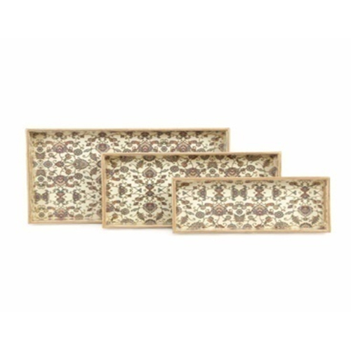 Wooden Serving Tray Set Of 3 - Color: Brown