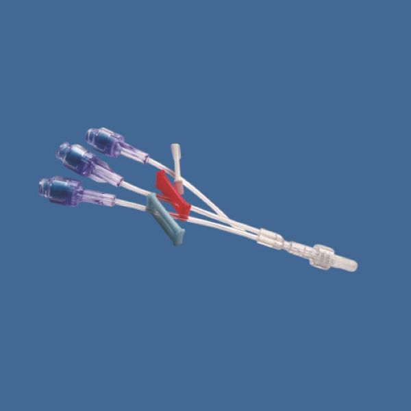 Three way PU extension set with three needle free valve